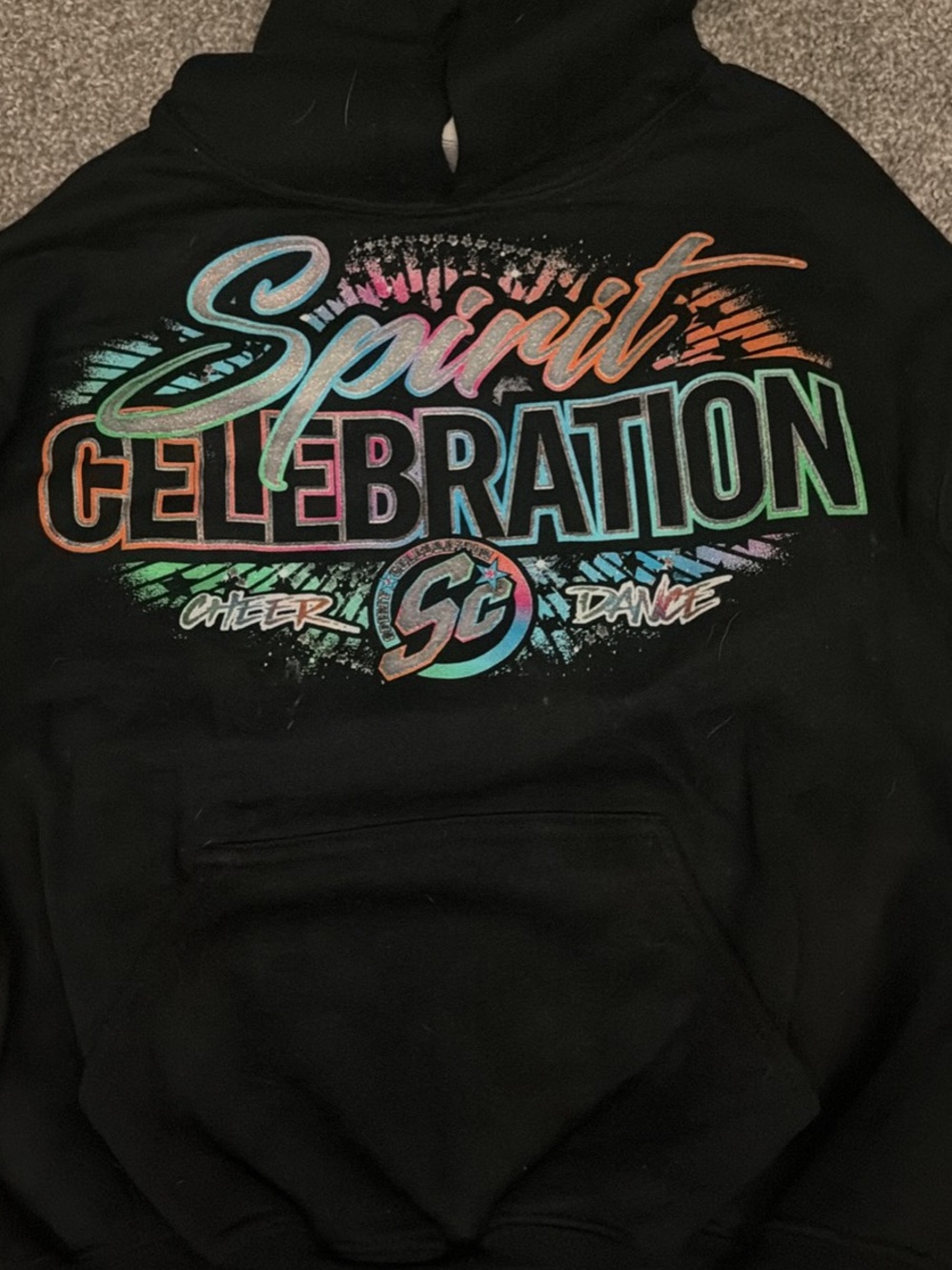 Spirit Celebration Black Hoodie with Multi-Color Graphic